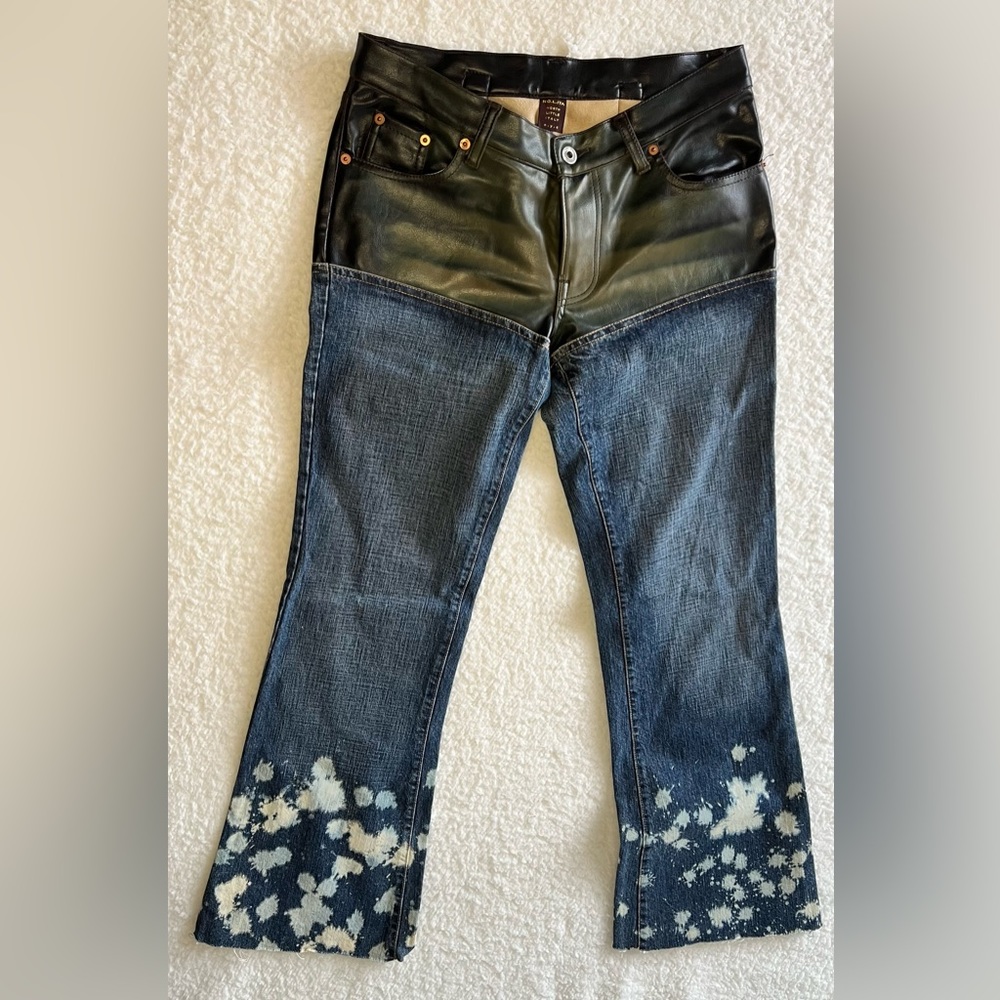 Lolita North Little Italy 🇮🇹 NYC 🏙️ Denim & Leather pants with tie dye hem